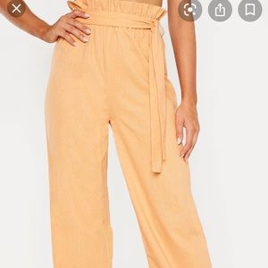 NWT Peach paper bag flare linen trouser